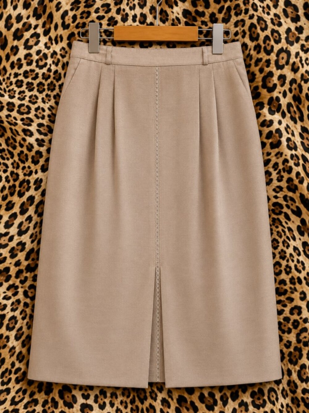 Korean Style L Midi Skirt Beige Lined Office Business Casual MIDOPA